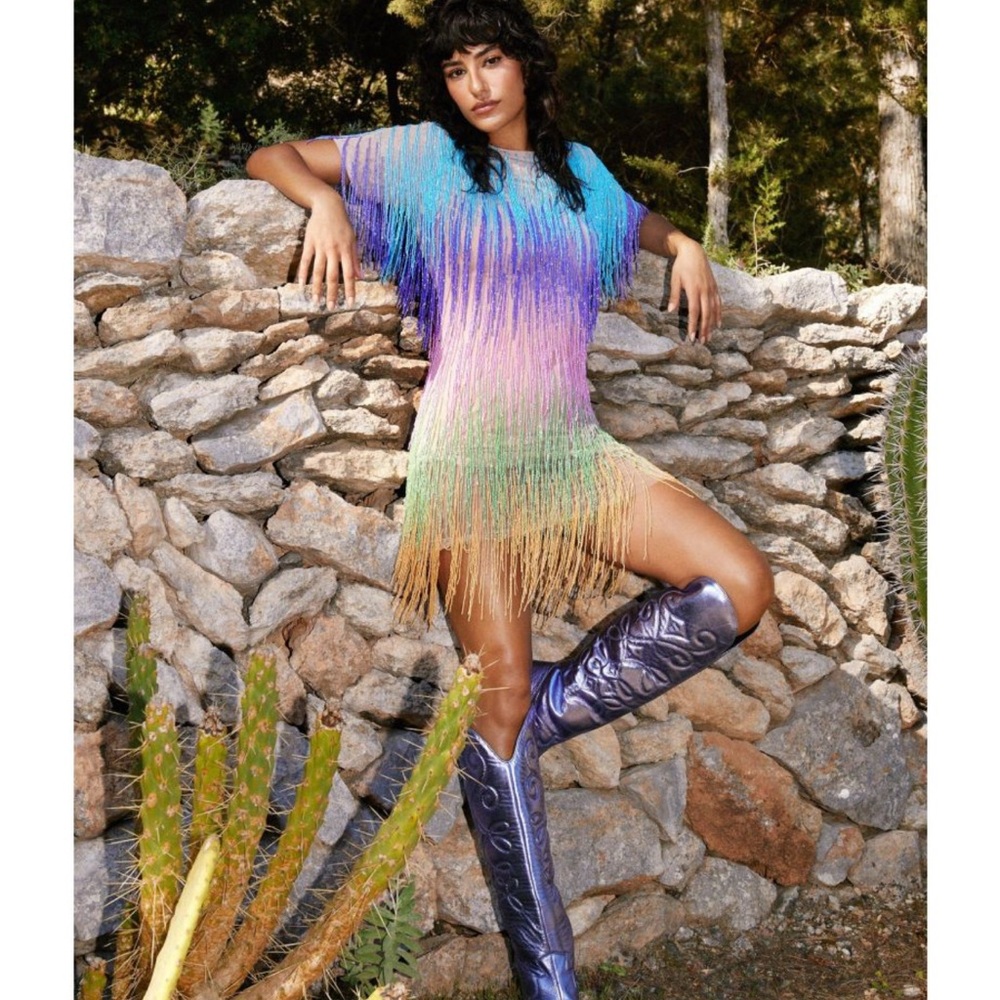 NWT Nasty Gal Rainbow Tassel Fringe Shift Dress